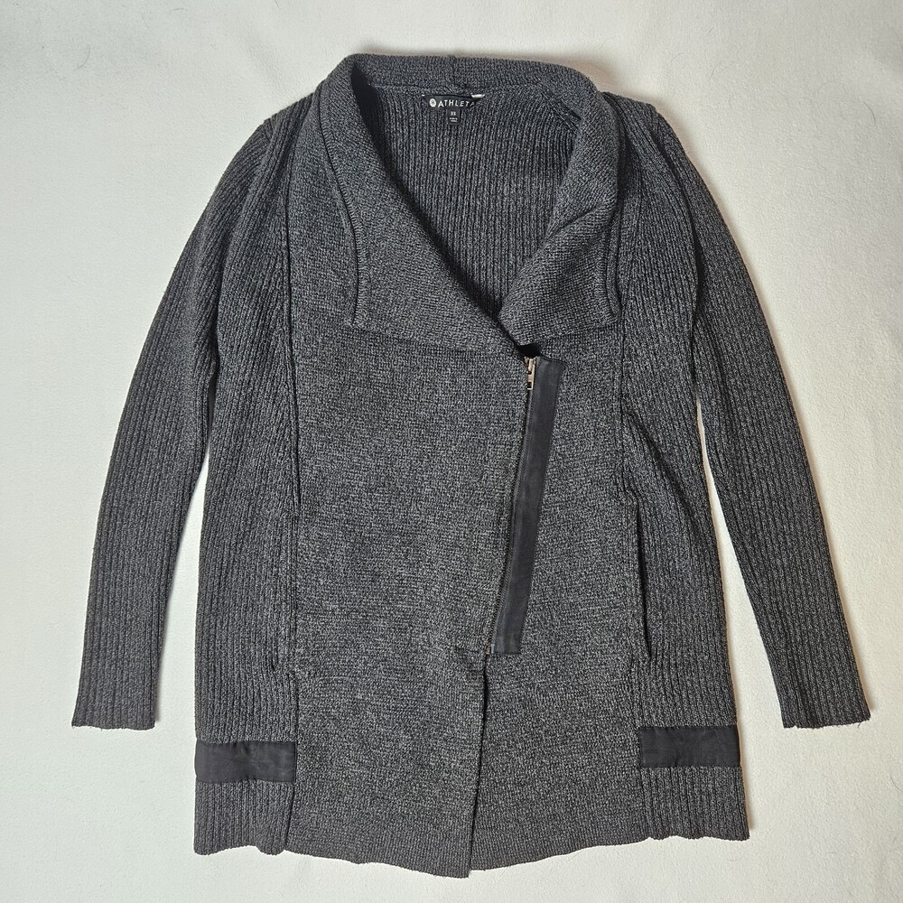 Athleta Sentinel Sweater Wrap Grey Ribbed Merino Wool Blend Cardigan Size XS